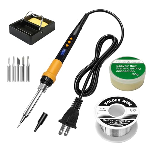 Orange 80W Adjustable Temperature Soldering Iron Kit, Heat Resistant Anti-Slip Handle, Includes 5 Tips, Solder Wire, Stand, Flux – Solder Pen/Hot Pen for DIY & Repair - color: Orange