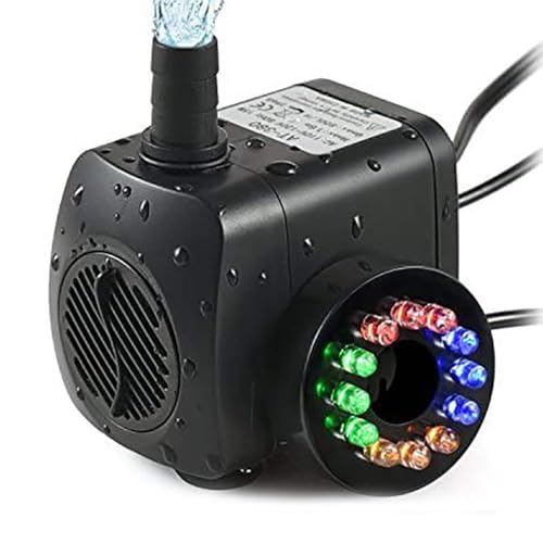 220 GPH Submersible Water Pump(800L/H, 15W),Ultra Quiet 12 LED Colorful Pump Lights with 2 Nozzles,6 Feet Power Cord for Fish Tank, Pond, Aquarium, Statuary, Hydroponics - color: 220gph (800l/H, 15w)