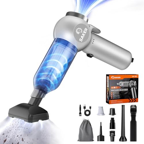 Saker Car Vacuum Portable 6-in-1 Handheld Cordless Vacuums, 20000PA Suction, 7800mAh Blower, Window Breaker, Seatbelt Cutter for Car, Home & Office Cleaning SW102 Silver - color: Silver