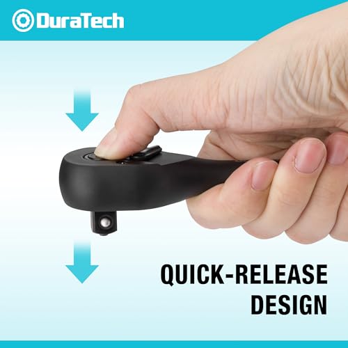 DURATECH 3/8-Inch Drive Ratchet, 90-Tooth Quick-Release Ratchet Wrench | Reversible, Cr-V Made, 4° Swing, Manganese Phosphate Black Finish, Socket Wrench for Men Women Stocking Stuffer for Men Women - size: 3/8"(Black)