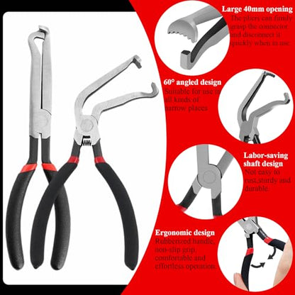 3 Packs Electrical Disconnect Pliers Automotive Electrical Connector Pliers & Fuel Line Clip Remover Tools Automotive Electrical Plug Connector Disconnect Tool/Fuel Injectors (2 Straight + 60 Dgree)