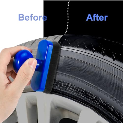 UNIMEIX Tire Shine Applicator Brush Large Vegan Tire Shine Brush with Storage Stand for Vehicles Tire Shine Polish Wax and Car Wash (Blue) - color: Blue