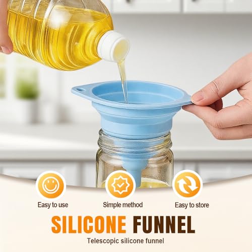 Kitchen Funnel Set 3 Pack, Collapsible Silicone Funnels for Filling Water Bottles & Small Bottles | Food-Grade, Easy Clean & Space-Saving (Green) - color: green