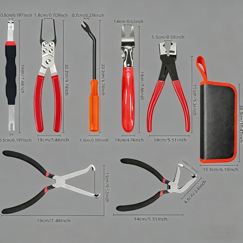 7PCS Electrical Disconnect Pliers Set with Leather Storage Case, Automotive Connector Removal Tool Kit for Push Tab Style Plugs, Fuel Injectors, Sensors & Relays, Car Repair Tools for Mechanics