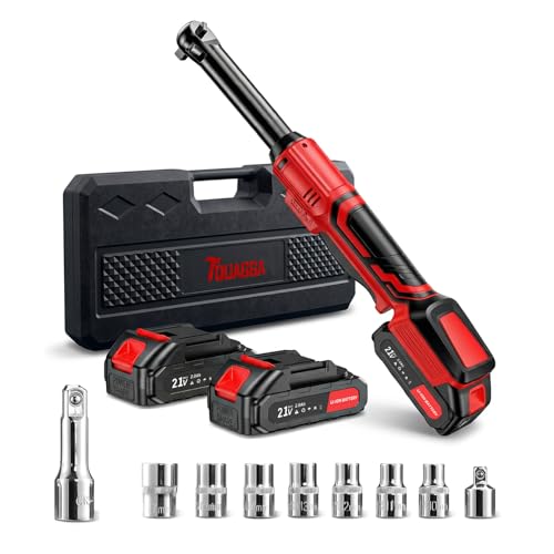 21V Cordless Electric Ratchet Wrench Set 3/8", 60 Ft-Lbs Torque, 400 RPM Variable Speed Power Ratchet with 2×2.0Ah Batteries, Extended Neck, 7 Sockets, 1/4" Adapter & Extension Bar