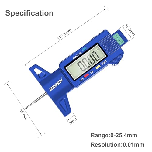 GODESON Tire Tread Depth Gauge, Digital Tire Tread DepthGauge in Inch/MM with Large LCD Display and Tire Tread Depth Measuring Tool for Cars,Trucks,Moto(Blue) - color: Blue