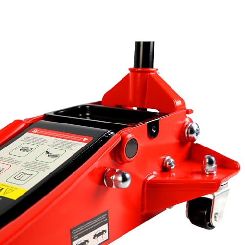 3 Ton Red Low Profile Trolley Floor Jack,Professional Steel Racing Jack with Dual Pistons Quick Lift Pump,Heavy Duty Hydraulic Lifting Range 3.3''-19.7'',3 Ton(6,600 lb) Capacity - color: Dual Pump 3 Ton-Lift Range 3.3"-19.7"(RED), size: 3 Ton