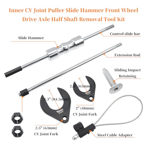 9 PCS Inner CV Axle Removal Tool, Heavy Duty Slide Hammer Puller Set | 63mm 48mm CV Joint Fork, Steel Cable Adapter, Extension Rod, Front Wheel Drive Axle Half Shaft Removal Tool Kit - size: 9pcs