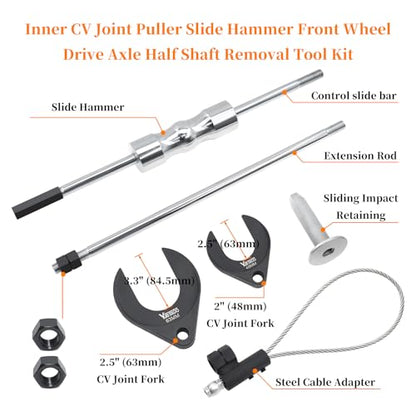 9 PCS Inner CV Axle Removal Tool, Heavy Duty Slide Hammer Puller Set | 63mm 48mm CV Joint Fork, Steel Cable Adapter, Extension Rod, Front Wheel Drive Axle Half Shaft Removal Tool Kit - size: 9pcs