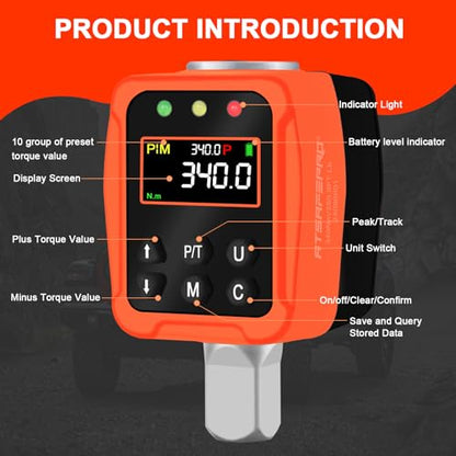 1/2" Digital Torque Adapter - 12.5-250 Ft-Lb, Converts Any 1/2" Ratchet tool to Torque Wrench, Electronic Torque Converter with 3/8" & 1/4" Adapters, Buzzer & LED Alerts, for Bike, Motorcycle & Car - style: 1/2-Inch 12.5-250 Ft-Lb