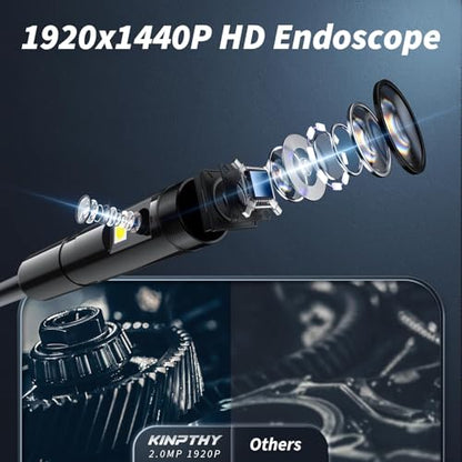Endoscope Camera with Light,1920P HD Borescope Tools with 8 Adjustable LED Lights, Endoscope with Semi-Rigid Snake Camera, IP67 Waterproof Inspection Borescope for iOS and Android-16.4ft Dual-Lens - size: 16.4ft, style: Dual-Lens