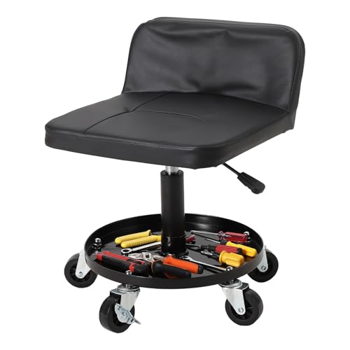 TrailBlaze Adjustable Rolling Mechanic Stool – 300 lbs Capacity, Ergonomic Padded Seat, Removable Magnetic Tool Tray, 3" Locking Swivel Casters – Repair Stool | Weight Capacity 300 lbs - color: Black, size: Basic