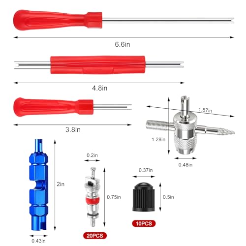 35PCS Valve Stem Puller Installer Tool Kit, 4-Way Car Tire Core with 40 Valve Cores & 20 Plastic Caps, Single Dual Head Puller Valves Repair Tools for Car Bike Truck