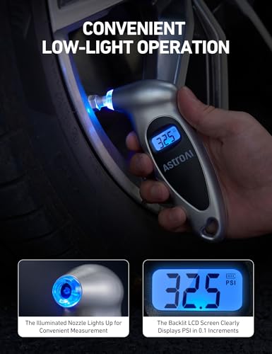 AstroAI Digital Tire Pressure Gauge 0-150PSI Calibrated to ANSI B40.7 +/-1PSI, Accurate in 0.1 Increments, 4 Pressure Measurements for Car Truck Bicycle with Backlight LCD, Silver - color: Silver