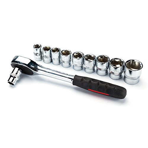 MAXPOWER 11-Piece 3/8" Ratcheting Socket Wrench Set Quick Release Reversible Ratchet Handle and Swappable Spanners Sockets with Hanging Rack - color: Metric 3/8" Drive