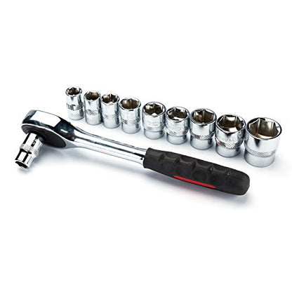 MAXPOWER 11-Piece 3/8" Ratcheting Socket Wrench Set Quick Release Reversible Ratchet Handle and Swappable Spanners Sockets with Hanging Rack - color: Metric 3/8" Drive