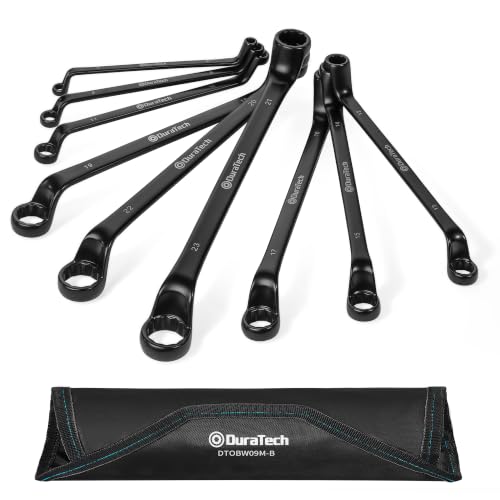 DURATECH 9-Piece Offset Box Wrench Set, Metric, 6mm-23mm, Black Electrocoat | 75-Degree Offset, CR-V Steel, Corrosion Resistance, 9-Piece with 18 Sizes, Rolling Pouch for Convenient Storage - color: Black Electrocoat