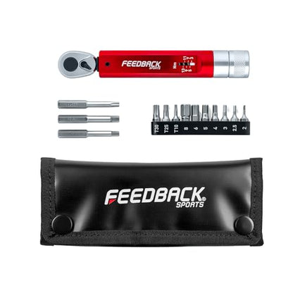 Feedback Sports | Range Click Torque Wrench Set | Adjustable Torque Ratchet Bit Driver [2-14Nm] | 13 S2 Steel Hex & Torx Bits | TPU Protective Carrying Case | Bicycle Tool Kit | Mini Torque Wrench