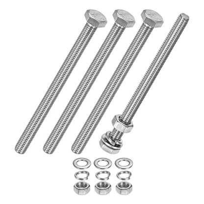 M METERXITY 4-Pack Hex Head Screw Bolt with Nuts Flat & Lock Washers M6x80mm Stainless Steel Bolts and Nuts Kit Fully Threaded Metric Bolt Assortment for Equipment/Machinery - size: M6 x 80mm