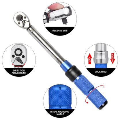 Bike Torque Wrench Set, 1/4 Inch Drive Torque Wrench 2 to 24 Nm | Bicycle Torque Wrench for MTB Mountain Road Bikes with Allen Key, Torx Sockets, Extension Bar