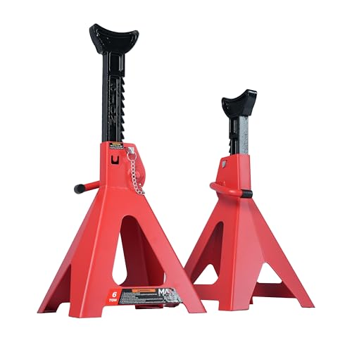 6 Ton Jack Stands with Double Locking System – Heavy Duty Vehicle Support Stands for Cars, Trucks, SUVs & Vans, Reliable Automotive Lift Stands with Wide Base, Set of 2, Red - color: Red, size: 6 ton double locking