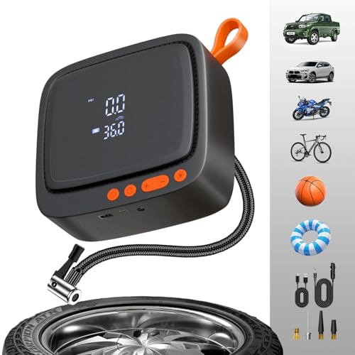 Tire Inflator Portable Air Compressor, 150PSI Faster Inflation Cordless & Corded Electric Air Pump for Car Tires with Auto Shut-Off, Dual LCD Display, 3 LED Light Modes, Black - color: Black