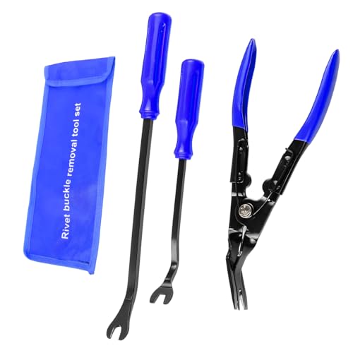 3 PCS Auto Clip Pliers Set and Fastener Remover, Car Trim Removal Tool Pry Tool Kit with Storage Bag, Door Panel Upholstery Fastener Rivet Remover Kit, Car Accessories (Blue) - color: Blue