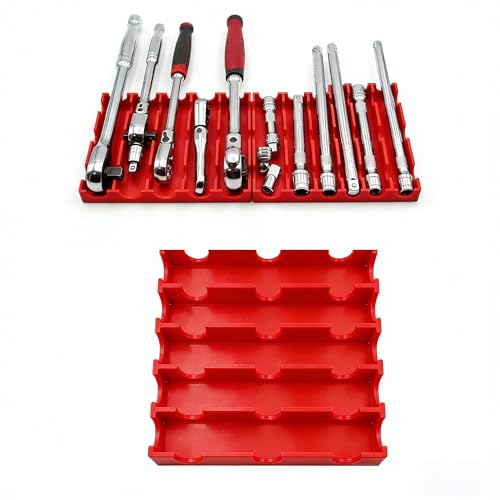 Ratchet & Extension Organizer Tray Toolbox Drawer Storage for Wrenches, Sockets & Drive Tools – Heavy Duty Tool Holder for Mechanics, DIY & Garages (red) - color: red