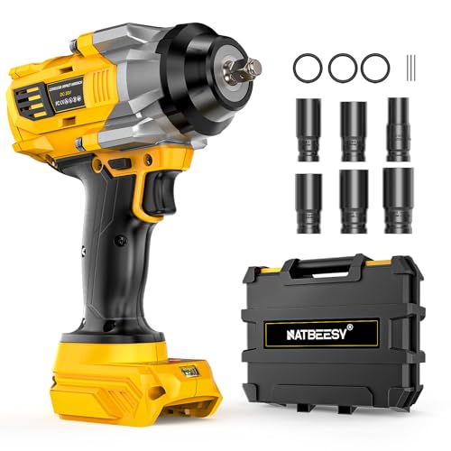 NATBEESY Impact Wrench Compatible with DeWalt 20V Battery: 1/2 Inch Hog Ring Impact Driver High Torque - 1360N.m/1000Ft-lbs Cordless Impact Gun - Brushless Motor with 6 Sockets & Carry Case - style: 1360N.M with Sockets