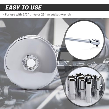 74mm 14Flutes Oil Filter Cap Wrench Removal Tool Socket Compatible with Mercedes Benz, Audi, Sprinter, VW, Porsche, Volkswagen, Mazda, Heavy-Duty Silver Alloy Steel - style: Alloy Steel