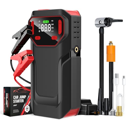 10-in-1 Jump Starter with Air Compressor,5000A Battery Jump Pack 150PSI | Jump Box((All Gas/12L Diesel) ),Spark-Proof & Reverse Polarity Protected, Portable Tire Inflator,LED Light