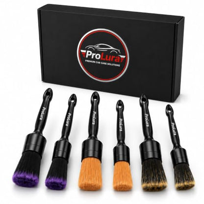 6PCS Car Detailing Brush Set - 2 Boar Hair Brushes, 2 Ultra Soft No-Scratch Brushes & 2 Medium Detail Brushes for Car Interior & Exterior Cleaning | ProLura Car Detailing kit