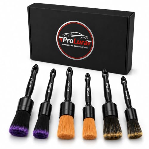 6PCS Car Detailing Brush Set - 2 Boar Hair Brushes, 2 Ultra Soft No-Scratch Brushes & 2 Medium Detail Brushes for Car Interior & Exterior Cleaning | ProLura Car Detailing kit