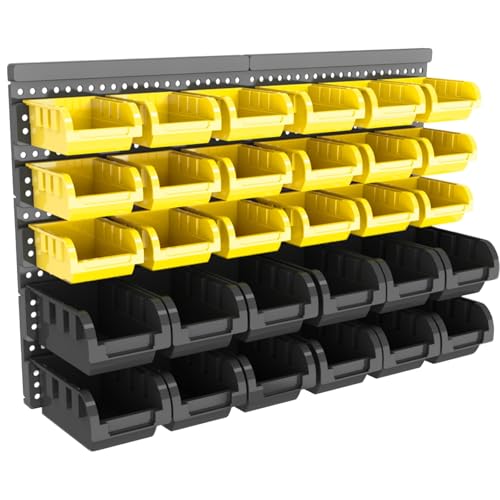 Wall Mounted Storage Bins, Nut and Bolt Organizer, Plastic Bolt Bin, Screw Organizer, Storage Bins for Garage (YELLOW+BLACK, SMALL(30PCS)) - color: YELLOW+BLACK, size: SMALL(30PCS)