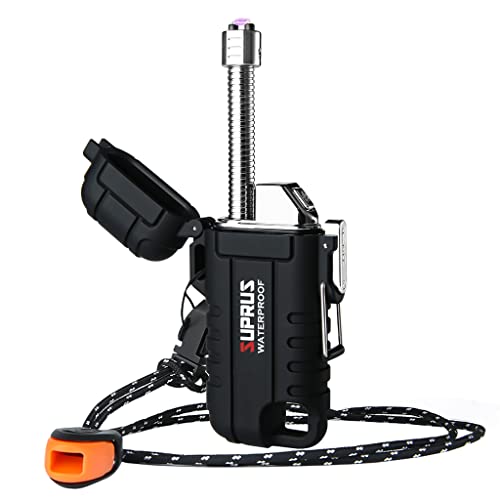 SUPRUS Waterproof Lighter Windproof Lighter Arc Plasma Lighters USB-C Rechargeable with Expandable and Flexible Neck for Outdoor, Camping & Kitchen (Black) - color: Black
