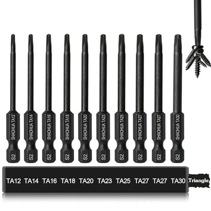 10PCS Triangle Screwdriver Set, 2.5Inch Long Triangle Screwdriver, Magnetic Screwdriver Bit Set, S2 Steel Screwdriver Drill Bit Set,1/4 Hex-Shank Drill Bit Set, Sizes TA12/14/16/18/20/23/25/27 (x2)/30 - style: A. Triangle Screwdriver Bits