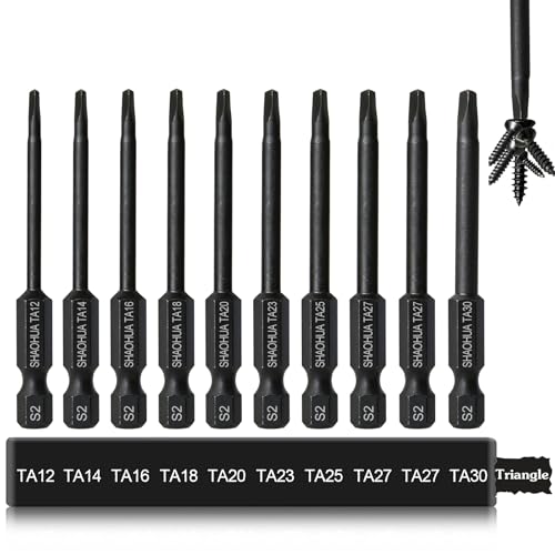 10PCS Triangle Screwdriver Set, 2.5Inch Long Triangle Screwdriver, Magnetic Screwdriver Bit Set, S2 Steel Screwdriver Drill Bit Set,1/4 Hex-Shank Drill Bit Set, Sizes TA12/14/16/18/20/23/25/27 (x2)/30 - style: A. Triangle Screwdriver Bits