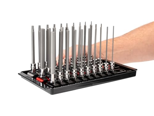 TEKTON Long Hex and Torx Bit Socket Set, 31-Piece | SHB90205 - size: 31-pc (5/64-5/16 in., 2-8 mm, T6-T30) Rails & Tray