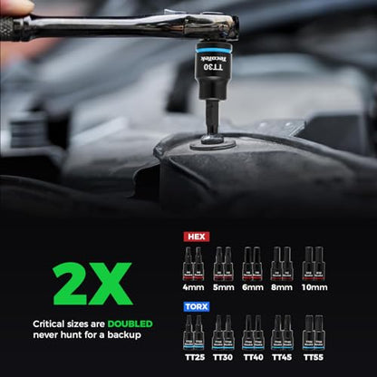 TecoTek 105PCS Master Allen and Torx Bit Socket Set, Hex/Tamper Proof Torx/E-torx Bit Set,1/4", 3/8" and 1/2" Drive, CR-V & S2 Steel, Includes E4 - E24, TT6-TT70, Socket/Drill Adapter - size: Hex/Tamper Proof Torx/E-torx Bit Socket