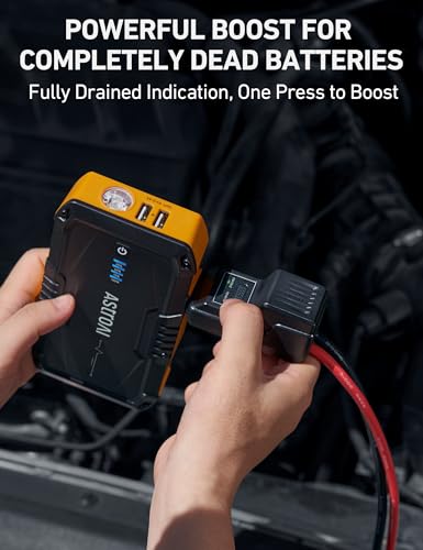 AstroAI S8 Car Battery Jump Starter, Car Jumper Starter Battery Pack for Up to 6.0L Gas & 3.0L Diesel Engines, 12V Portable Jump Box with 3 Modes Flashlight and Jumper Cable(Yellow) - color: Yellow - 1500A (S8)