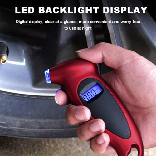 KVAEY Digital Tire Pressure Gauge, 150 PSI 4 Settings Accurate Tire Gauge with Non-Slip Grip, Backlight LCD Tire Pressure Gauge Reader Checker Tool for Car Truck Bicycle Motorcycle (Red) - color: Red