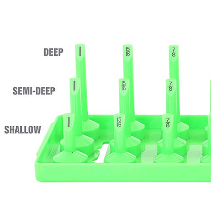 OEMTOOLS 22339 3-Post SAE Socket Tray Set, 3 Piece, Deep, Shallow, and Impact 3 Row Socket Organizer for Tool Box Drawer, Holds 120 Tools, 1/4, 3/8 and 1/2 Inch Drive, SAE, Green - size: 3 Piece SAE