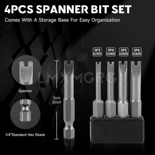 4 PCS Spanner Bit Set 2'' Security Screwdriver Bit Sizes:SP3 SP4 SP5 SP6 for Impact Power Tools - color: Spanner Bits