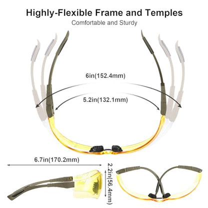 xaegistac Shooting Glasses Anti Fog -Shooting Range Eye Protection | Adjustable Safety Glasses with Z87.1 Certificated Impact Reistance - color: Khaki Frame Yellow Lens