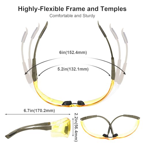 xaegistac Shooting Glasses Anti Fog -Shooting Range Eye Protection | Adjustable Safety Glasses with Z87.1 Certificated Impact Reistance - color: Khaki Frame Yellow Lens