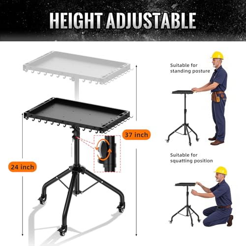 Rolling Tool Utility Cart with Wheels, Work Bench for Garage with Magnetic Tray Mechanic Tool Organizer Rolling Tray Storage Tool Cart