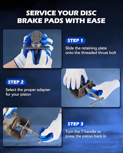 Orion Motor Tech 2 in 1 Brake Caliper Compression Tool & Brake Bleeder Kit, Handheld Vacuum Pump Brake Bleeder Tool Set, Disc Brake Pad Service Tool with Thrust Bolt Retaining Plates & 18 Adapters