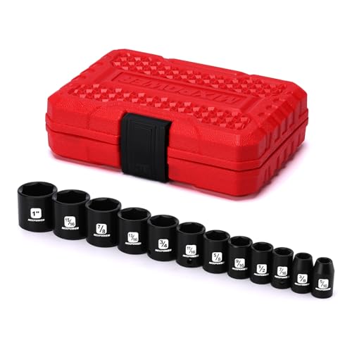 MIXPOWER 12 Pieces 3/8-Inch Drive Shallow Impact Socket Set, 5/16 to 1 inch, CR-V, SAE, 6 Point, Shallow, 12 Pieces 3/8" Dr. Socket - size: 5/16" - 1" (Shallow)
