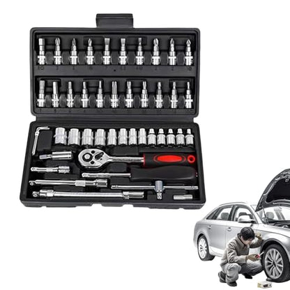 Ratchet Wrench Kit – 3/8 Drive Wrench Set, Marine Electric Tool, 46-Piece Mechanic Kit | Professional Automotive, Workshop, DIY and Boat Repair Equipment - color: Black