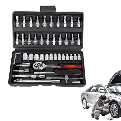 Ratchet Wrench Kit – 3/8 Drive Wrench Set, Marine Electric Tool, 46-Piece Mechanic Kit | Professional Automotive, Workshop, DIY and Boat Repair Equipment - color: Black